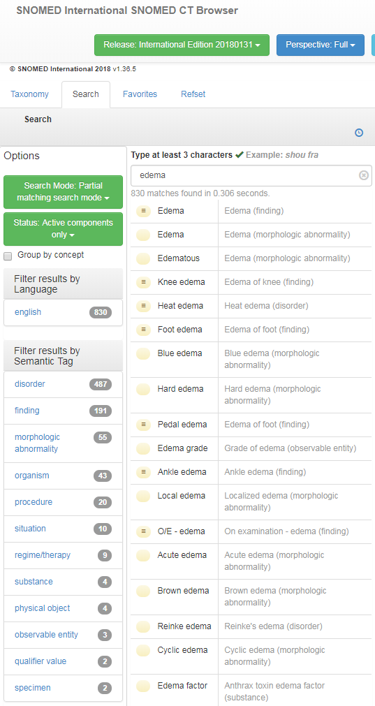 snomedct browser screenshot